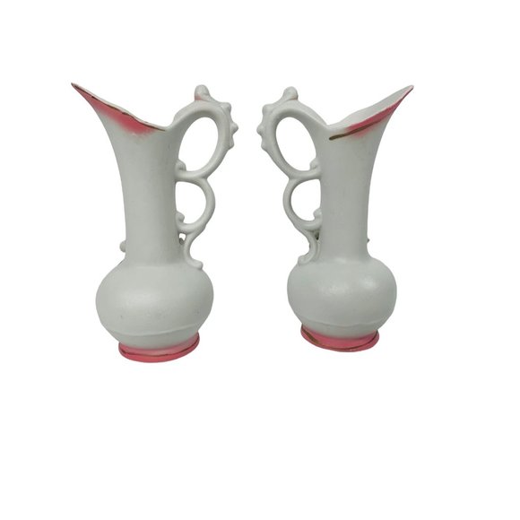 Vintage Interpur R.O.C. 3D Ceramic Victorian Applied Flower Vase Pitcher Set - Picture 3 of 12